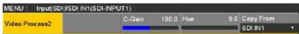 MENU : Input(SDI/SDI IN1(SDI-INPUT1)) Video Process2 C-Gain 100.0 Hue 0.0 Copy From SDI IN1