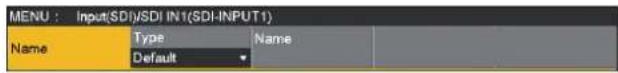MENU : Input(SDI)/SDI IN1(SDI-INPUT1) Name Type Name Default