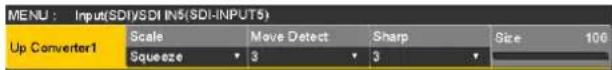 MENU : Input(SDI/SDI INS(SDI-INPUT5) Up Converter1 Scale Move Detect Sharp Size 100 Squeeze 3 3
