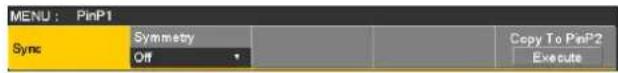 MENU : PinP1 Sync Symmetry Off Copy To PinP2 Execute