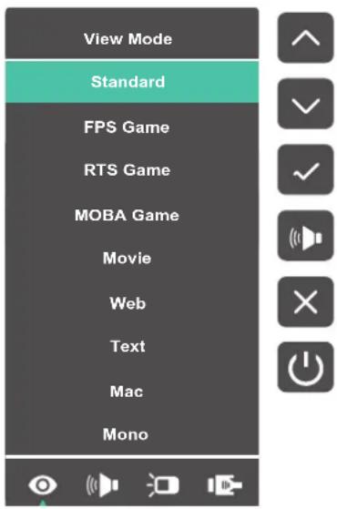 VIEWSONIC VX2485-MHU - Quick Menu (Hurtigmenu) - 1