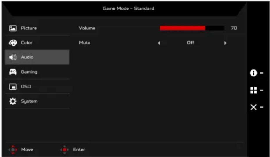ACER Predator XB253Q - Adjusting the Audio - 1