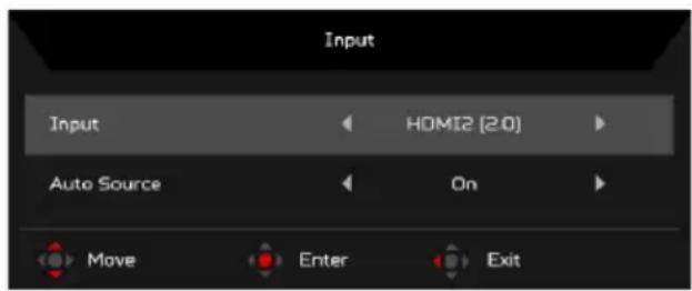 ACER Predator XB253Q - Selecting the Input - 1