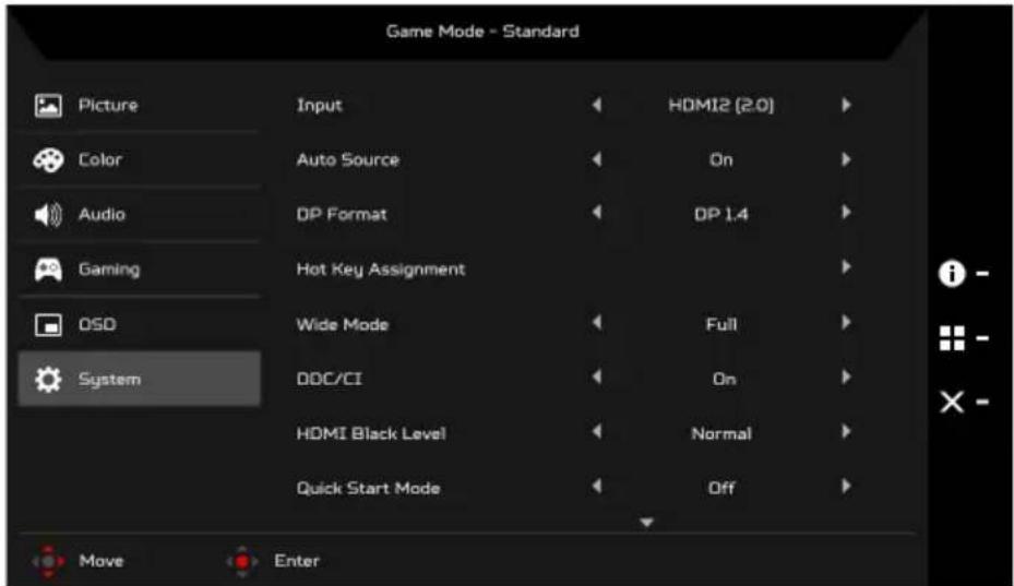 ACER Predator XB253Q - Adjusting the System - 1