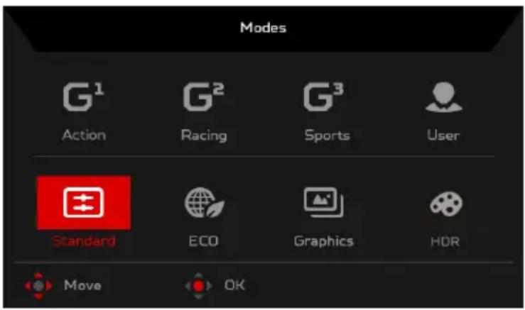ACER Predator XB253Q - Turn Modes on or off - 1