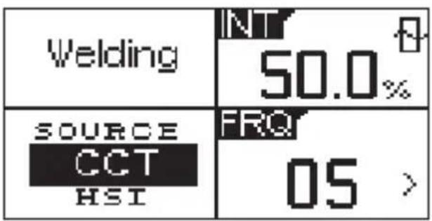 Welding INT 50.0% SOURCE CCT HSI FRQ 05 >