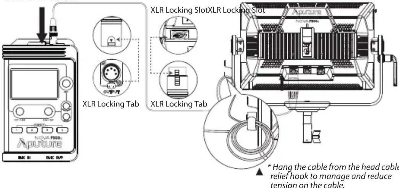 XLR Locking Tab XLR Locking Slot XLR Locking Tab * Hang the cable from the head cable relief hook to manage and reduce tension on the cable.