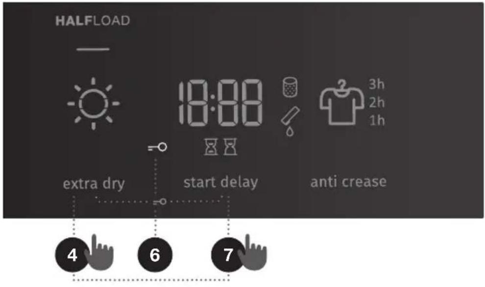 HALFLOAD 18:00 3h 2h 1h extra dry start delay anti crease 4 6 7