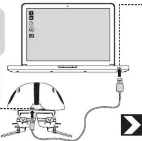 Diagram showing a laptop connected to a device with labeled ports and wiring, including a directional arrow symbol.