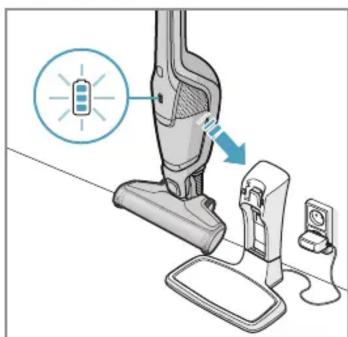 Diagram showing a vacuum cleaner with an icon and directional arrow indicating light emission or signal flow.