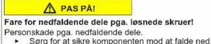 PAS PÅ! Fare for nedfaldende dele pga. løsnede skruer! Personskade pga. nedfaldende dele. ► Sørg for at sikre komponenten mod at falde ned.