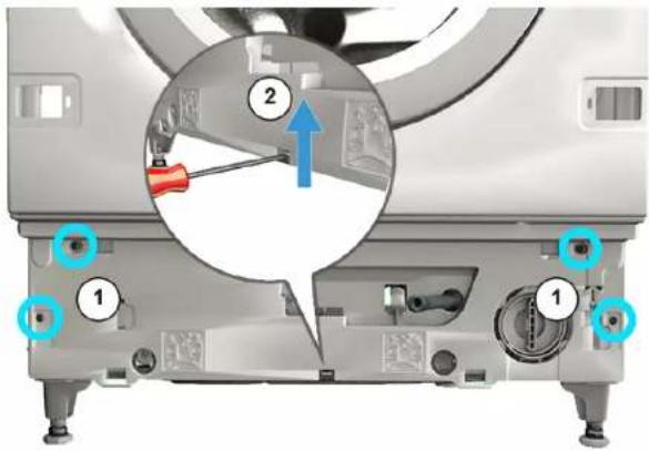Technical diagram of a mechanical device with numbered components and highlighted parts, likely for assembly or maintenance.