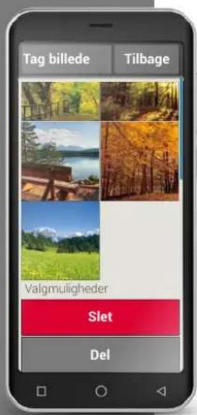 Tag billede Tilbage Valgmuligheder Slet Del