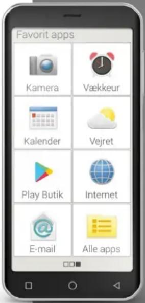 Favorit apps Kamera Vækkeur Kalender Vejret Play Butik Internet E-mail Alle apps