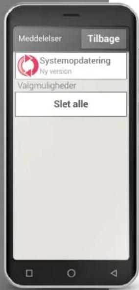 Meddelelser Tilbage Systemopdatering Ny version Valgmuligheder Slet alle