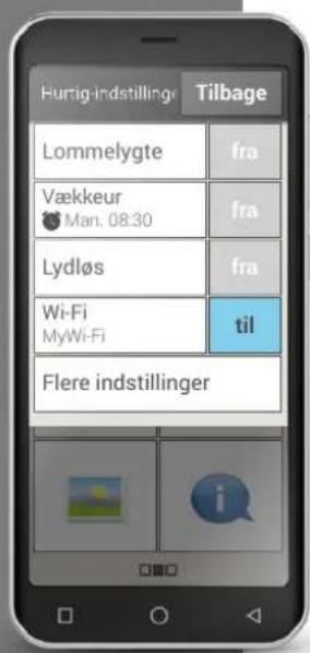 Hurtig-indstillings Tilbage Lommelygte fra Vækkeur Man. 08.30 fra Lydløs fra Wi-Fi MyWi-Fi til Flere indstillinger