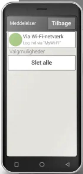 Meddelelser Tilbage Via Wi-Fi-netværk Log ind via "MyWi-Fi" Valgmuligheder Slet alle