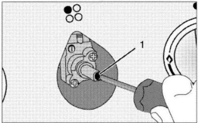 Technical diagram showing a mechanical assembly with labeled component '1' and circular components, likely illustrating a tool or assembly procedure.