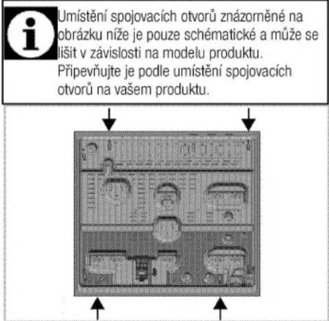 Umístění spojovacích otvorů znázorněné na obrázku níže je pouze schématické a může se lišit v závislosti na modelu produktu. Připevňujte je podle umístění spojovacích otvorů na vašem produktu.