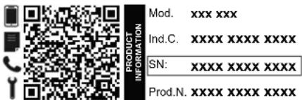 MOD. xxx xxx Ind.C. xxxxx xxxxx xxxxx SN: xxxxx xxxxx xxxxx Prod.N. xxxxx xxxxx xxxxx