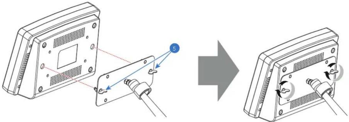 Diagram showing device mounting process with labeled component '5' and directional arrow indicating rotation or repair.