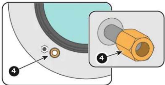 Diagram showing a mechanical component with labeled parts and an inset view of a yellow bolted joint detail.