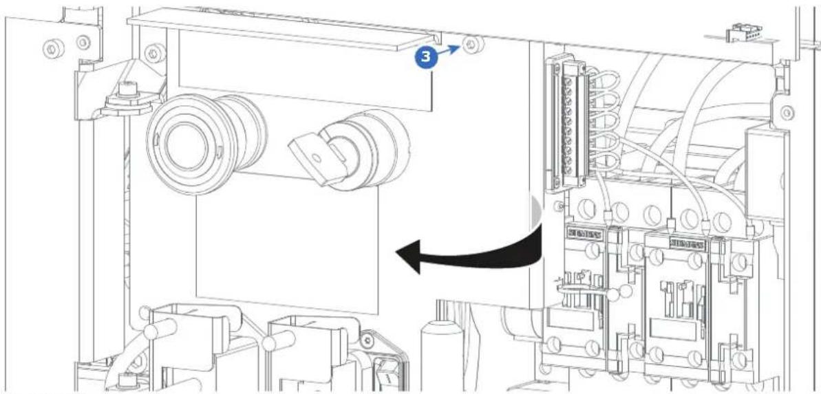 Technical diagram of an industrial machine with labeled components and directional arrow indicating motion or flow.