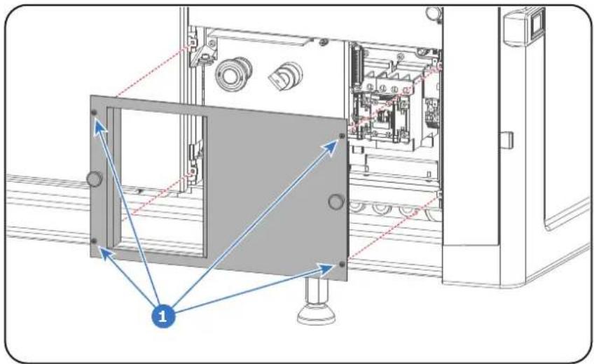 Technical diagram of a mechanical assembly with labeled components and directional arrows indicating motion or flow.