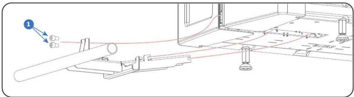 Technical diagram showing assembly or assembly process with labeled component '1' and dotted red lines indicating connections or paths.