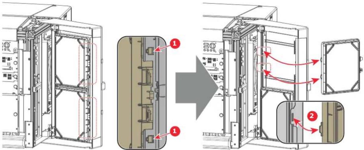 Technical diagram showing device rear panel assembly and internal components with numbered annotations