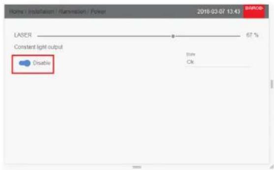 Home / Installation / Illumination / Power 2016-03-07 13:43 LASER 67 % Constant light output Disable Ok
