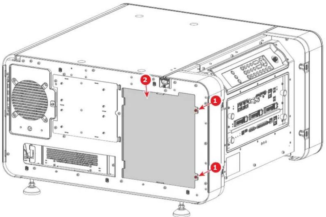 Technical diagram of an internal computer drive showing labeled components including ventilation, drive, and ports