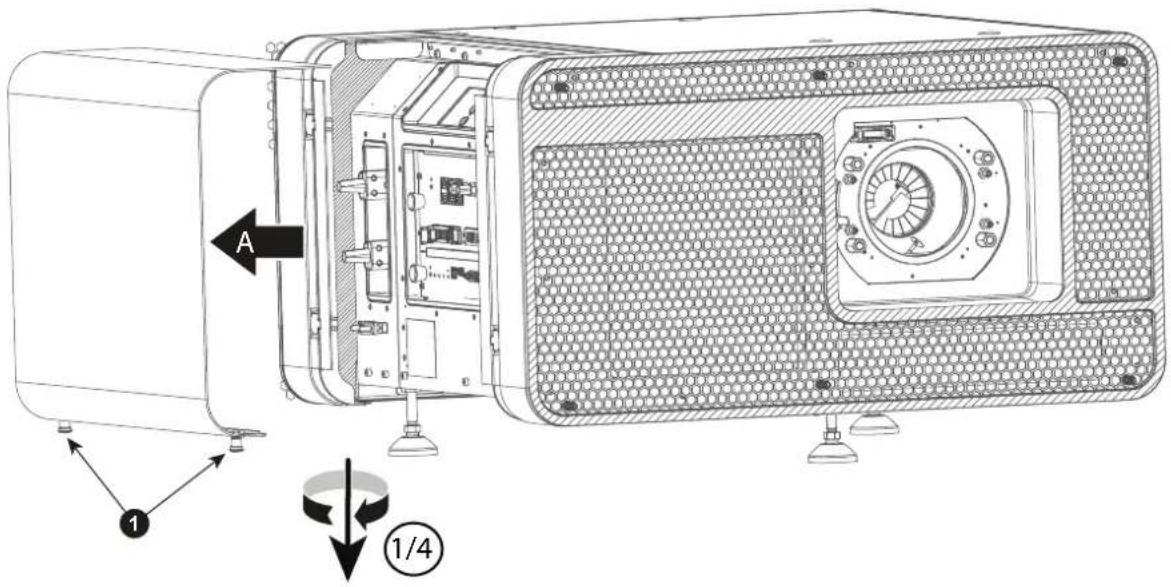 Technical diagram of an electronic device with labeled components and directional arrows indicating assembly or operation.
