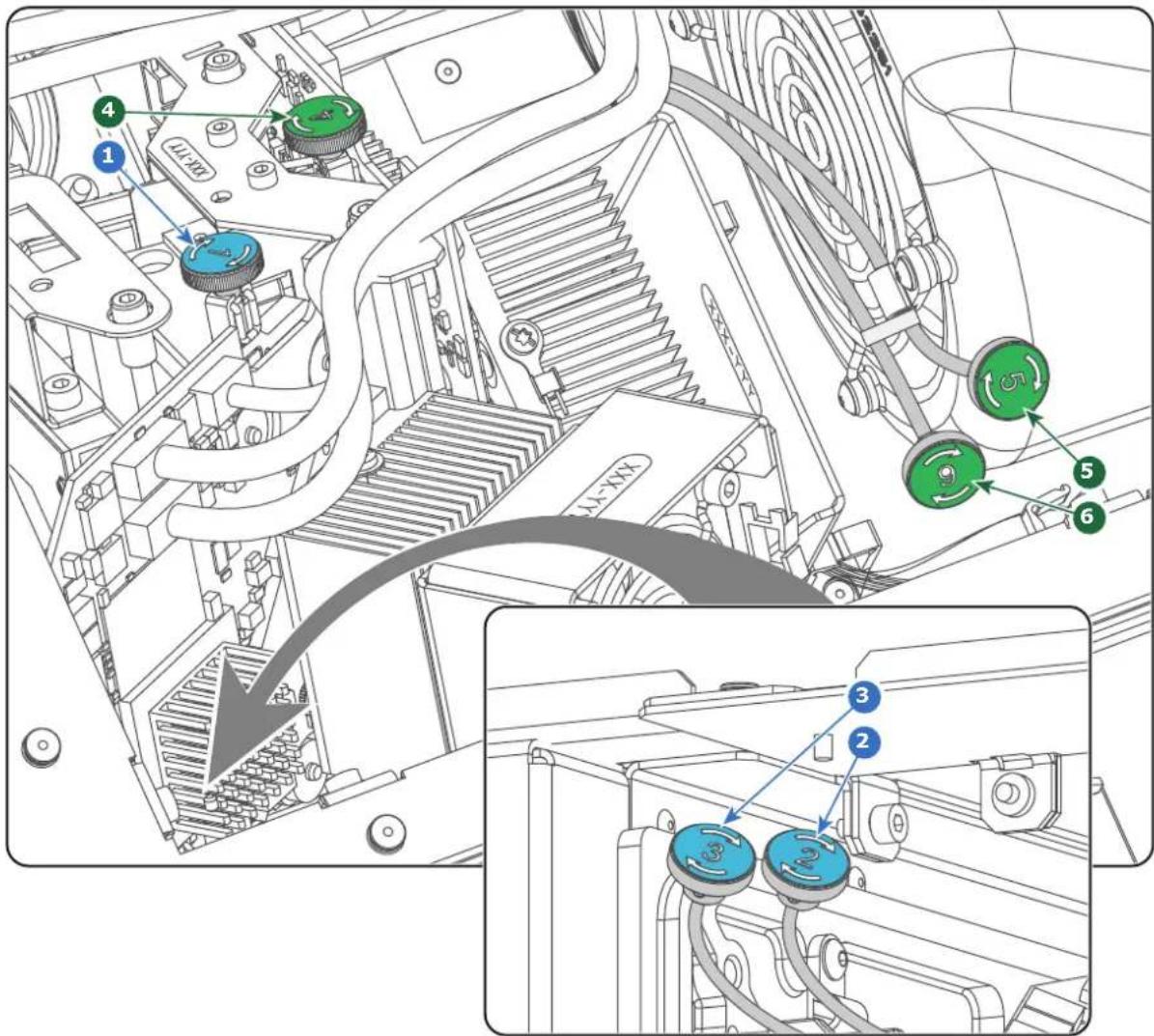 Technical diagram of a mechanical assembly with numbered components and labeled parts, including a zoomed-in view of the component.