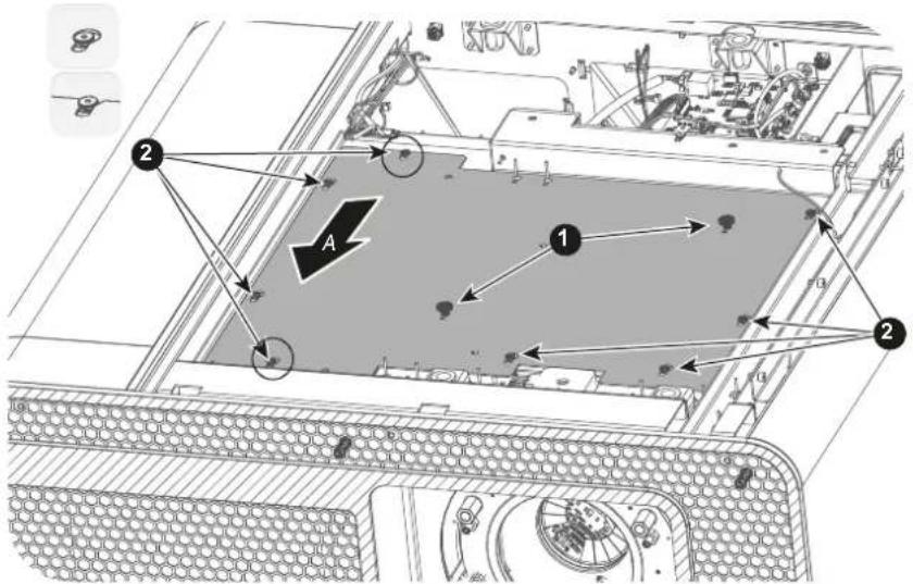 Technical diagram of a mechanical assembly with labeled components and directional arrows indicating movement or flow.