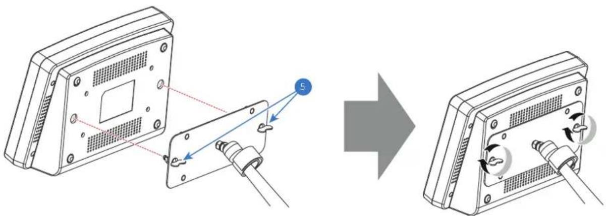 Diagram illustrating the process of installing or adjusting a device component, showing step 5 before and after assembly.