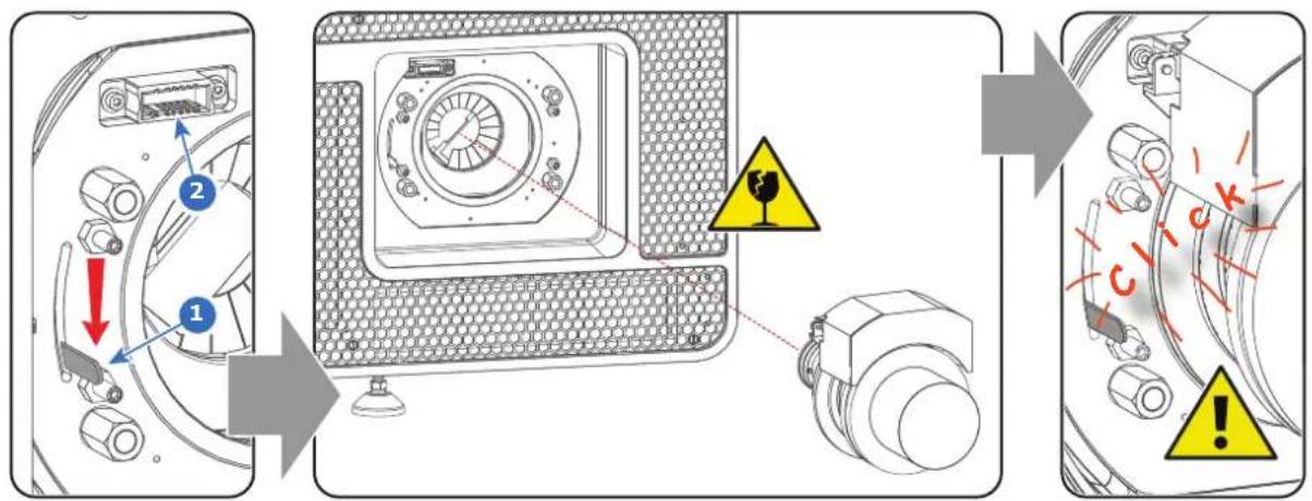 Diagram illustrating device status change from front panel to rear panel, with warning symbols and warning labels in Chinese.