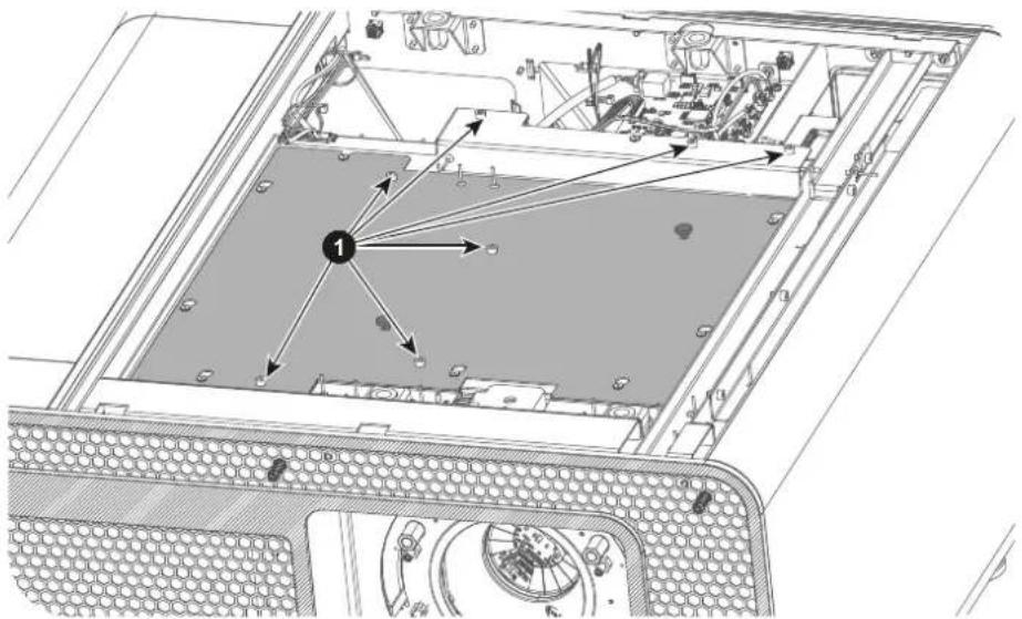 Technical diagram of a device interior with labeled components and directional arrows indicating assembly or movement.