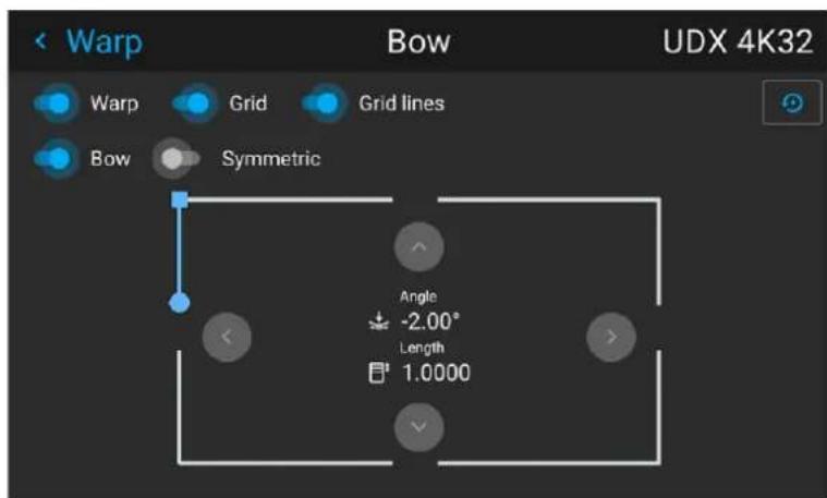 Warp Bow UDX 4K32 Warp Grid Grid lines Bow Symmetric Angle -2.00° Length 1.0000