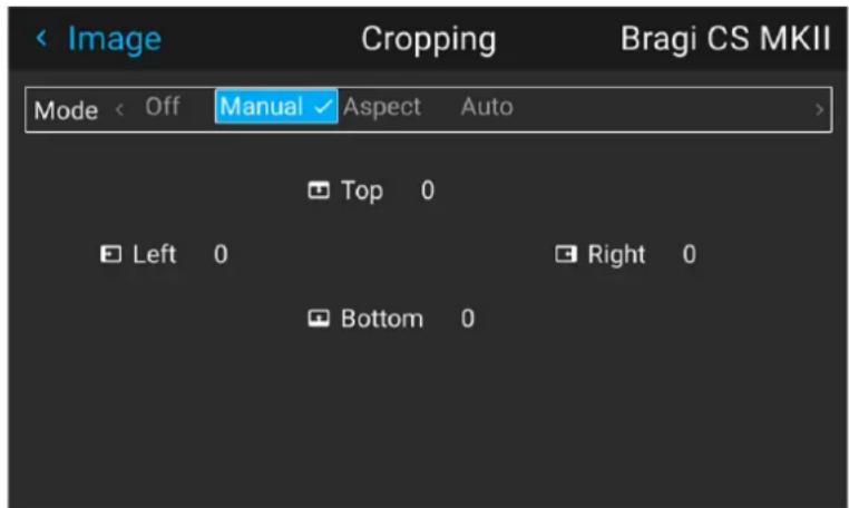 < Image Cropping Bragi CS MKII Mode < Off Manual Aspect Auto Top 0 Left 0 Right 0 Bottom 0