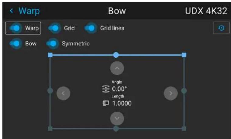 Warp Bow UDX 4K32 Warp Grid Grid lines Bow Symmetric Angle 0.00° Length 1.0000