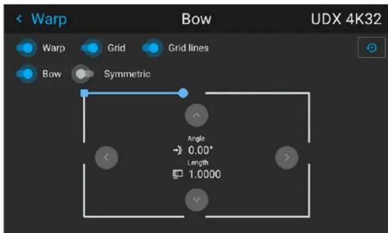 Warp Bow UDX 4K32 Warp Grid Grid lines Bow Symmetric Angle → 0.00° Length 1.0000