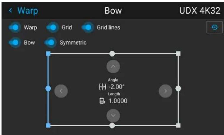Warp Bow UDX 4K32 Warp Grid Grid lines Bow Symmetric Angle (-2.00° Length 1.0000