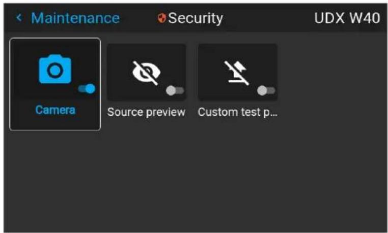 Maintenance Security UDX W40 Camera Source preview Custom test p...