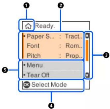 Ready. Paper S... : Tract.. Font : Rom.. Pitch : Prop.. Menu Tear Off OK Select Mode