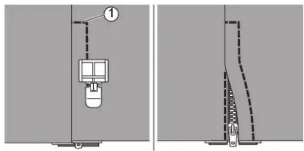 Technical diagram showing a device with labeled component and a close-up view of a mechanical assembly with a spring mechanism.