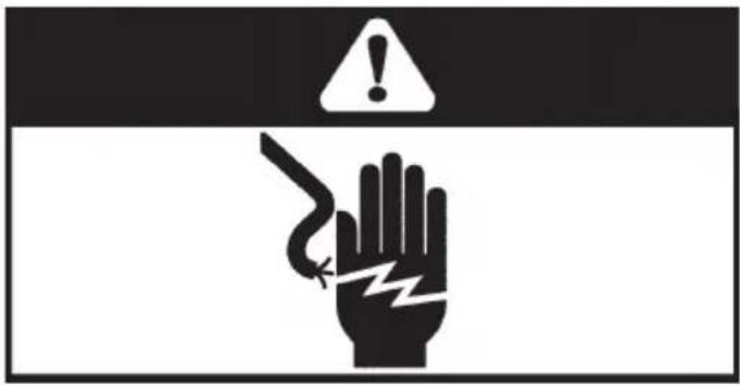 Warning sign with hand holding a broken electrical plug and warning symbol