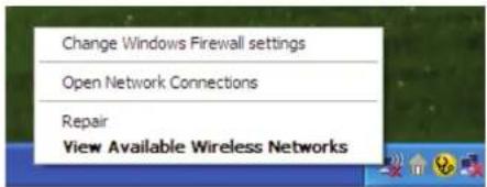 Change Windows Firewall settings Open Network Connections Repair View Available Wireless Networks