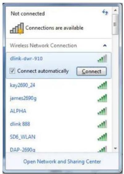 Not connected Connections are available Wireless Network Connection dlink-dwr-910 Connect automatically Connect kay2690_24 james2690g ALPHA dlink 888 SD6_WLAN DAP-2690q Open Network and Sharing Center