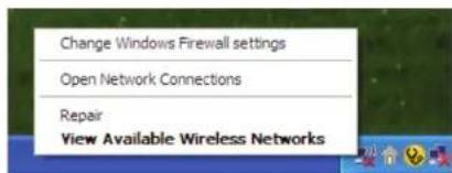 Change Windows Firewall settings Open Network Connections Repair View Available Wireless Networks